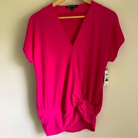 NWT - INC International Concepts Pink Surplice Short Sleeve Top - M - Picture 1 of 7